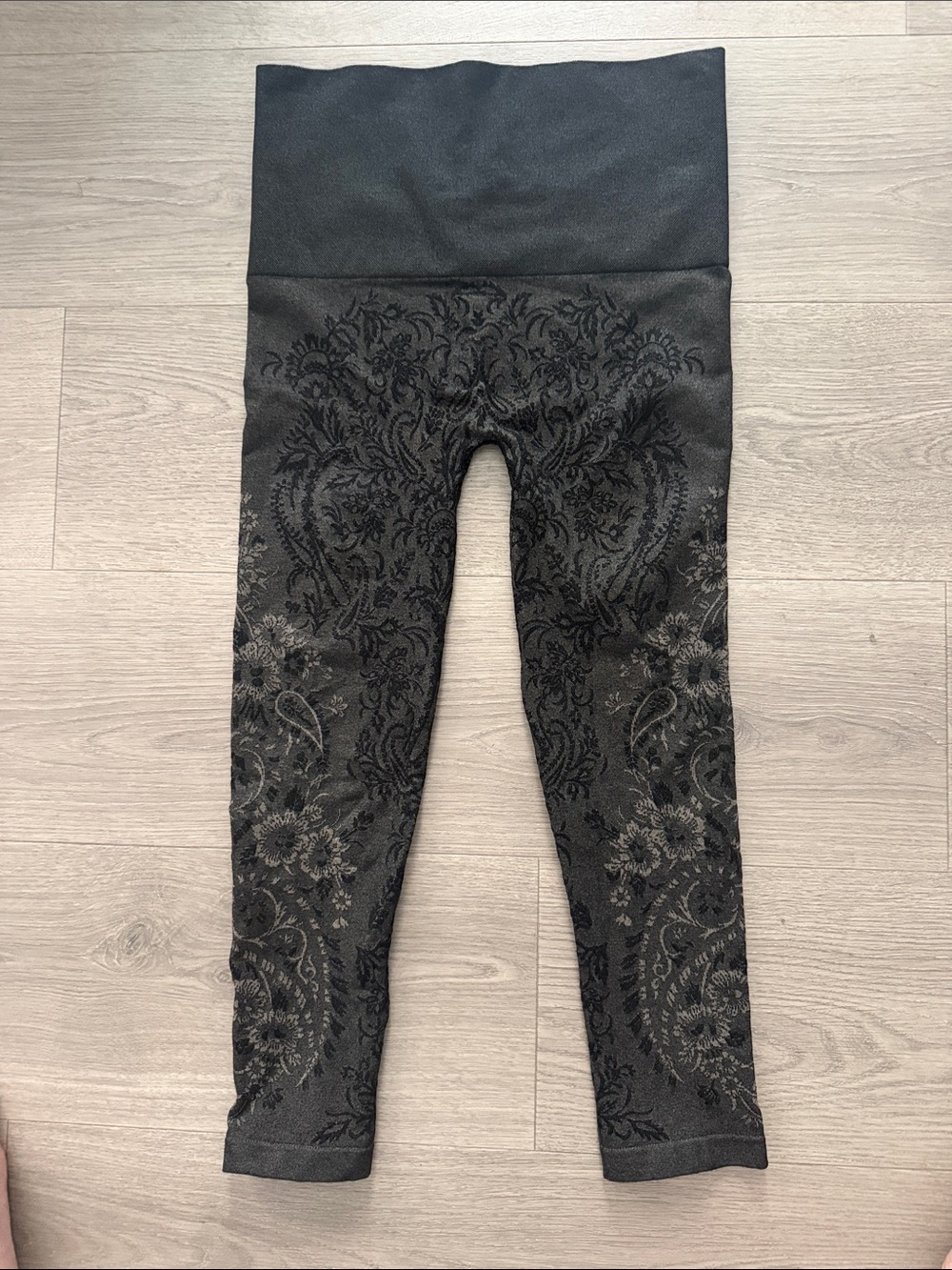 M. Rena Black Floral Patterned Leggings
